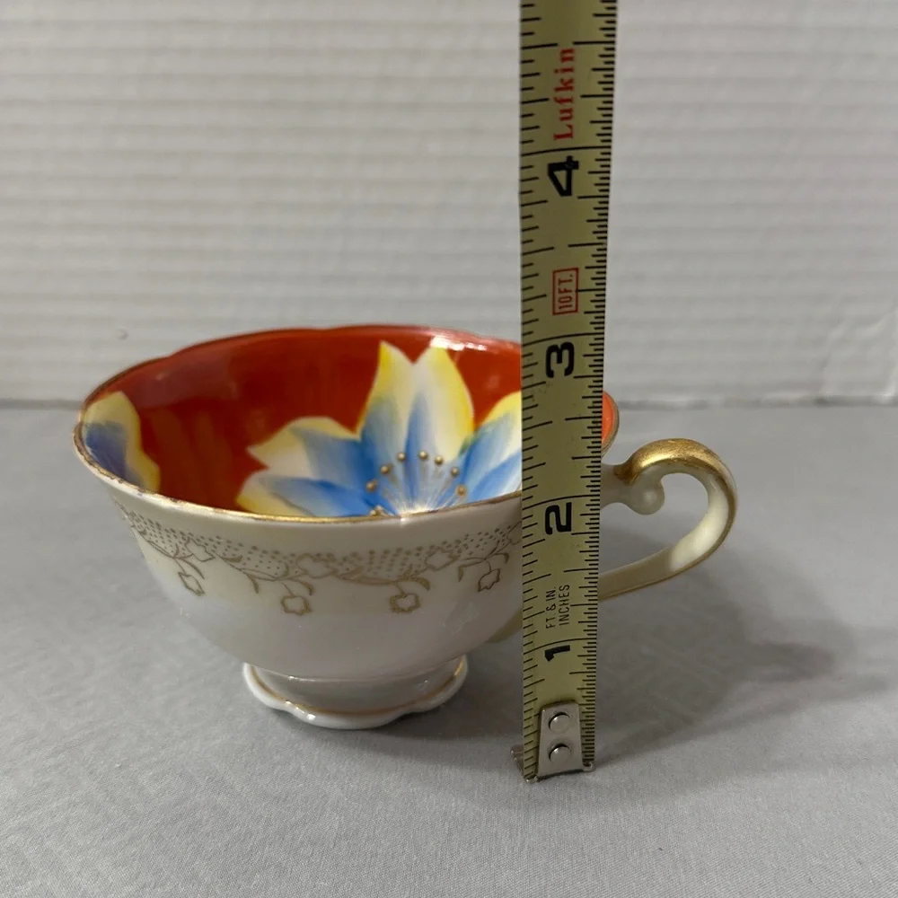 Vintage Handpainted Floral Teacup & Saucer  Porcelain Gold Detail Occupied Japan